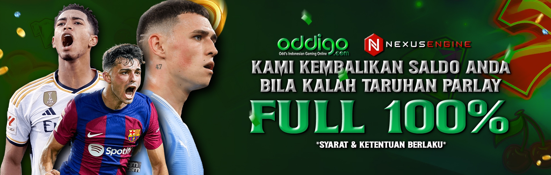 Kami kembalikan 100% kredit Anda bila kalah taruhan parlay!